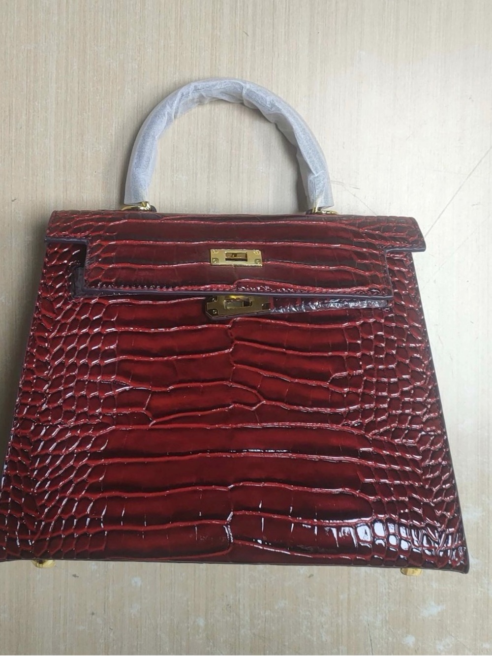 Elegant Red Croc-Embossed Top-Handle Bag - Women